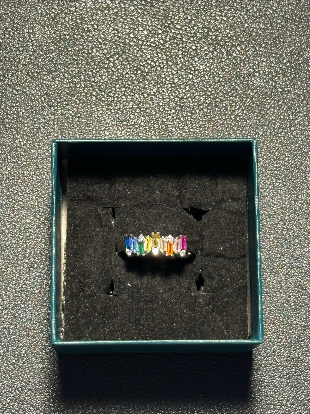 925 Silver Multi-Color Baguette Gemstone Ring - Women's Rainbow Band